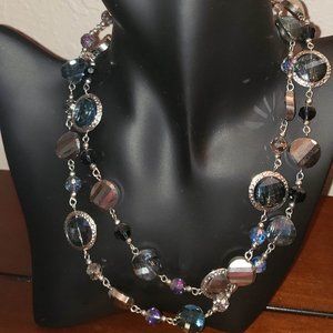 Silver necklace with Navy and silver jewels with matching earrings